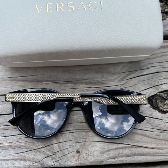 Versace Black & Gold/ Grey MOD 4330 Round Sunglasses - Picture 3 of 6